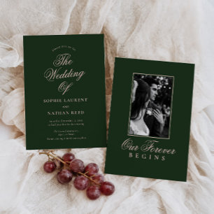 Emerald Green Black Tie Photo Wedding Invitation
