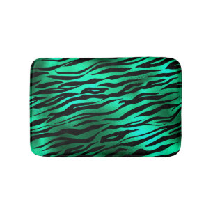 Emerald Green Black Tiger Stripes Wild Animals Bath Mat