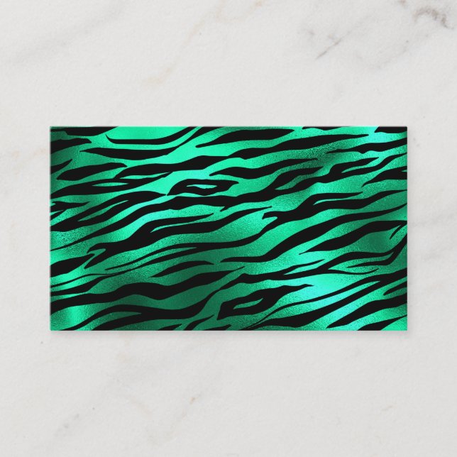 Emerald Green Black Tiger Stripes Wild Animals Business Card (Front)
