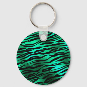 Emerald Green Black Tiger Stripes Wild Animals Key Ring
