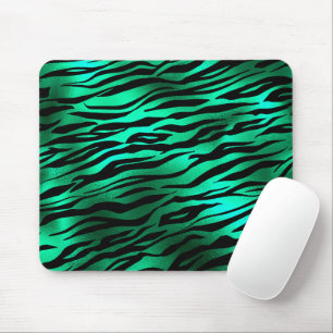 Emerald Green Black Tiger Stripes Wild Animals Mouse Mat