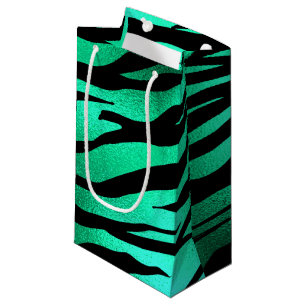 Emerald Green Black Tiger Stripes Wild Animals Small Gift Bag