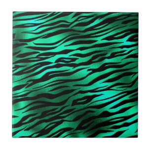 Emerald Green Black Tiger Stripes Wild Animals Tile