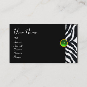 EMERALD GREEN BLACK WHITE ZEBRA FUR MONOGRAM BUSINESS CARD