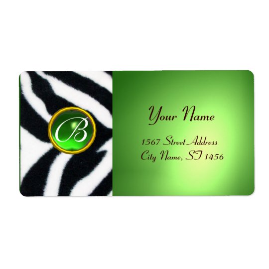 EMERALD GREEN BLACK WHITE ZEBRA FUR MONOGRAM SHIPPING LABEL