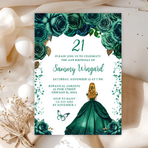 Emerald Green Blonde Hair Princess Birthday Party Invitation