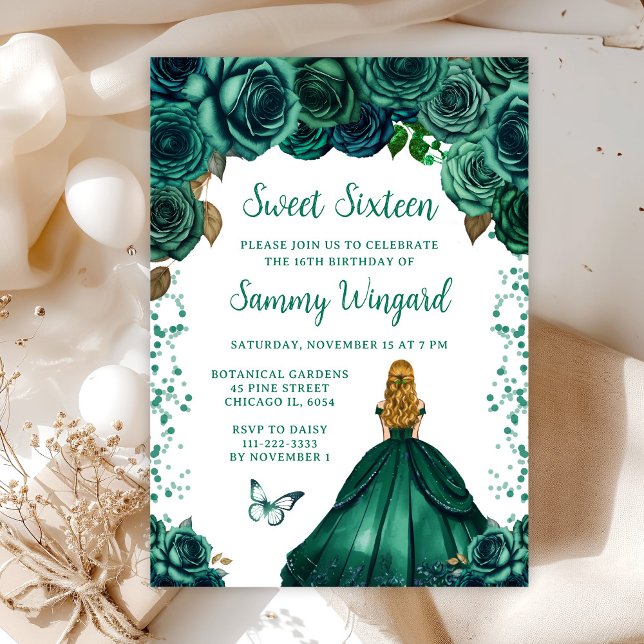 Emerald Green Blonde Hair Princess Sweet Sixteen Invitation (Creator Uploaded)