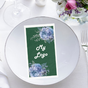 Emerald green blue florals business logo napkin