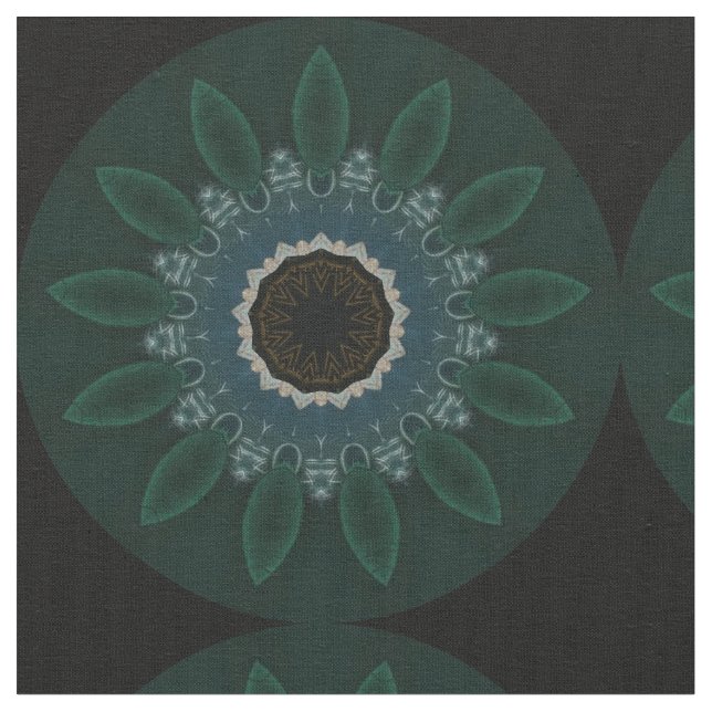 Emerald Green Blue Gold Modern Floral Fabric (Close Up)