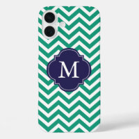 Emerald Green & Blue Zigzags Pattern Monogram
