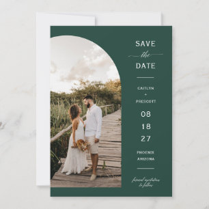 Emerald Green Boho Arc Photo QR Code Save the Date Invitation