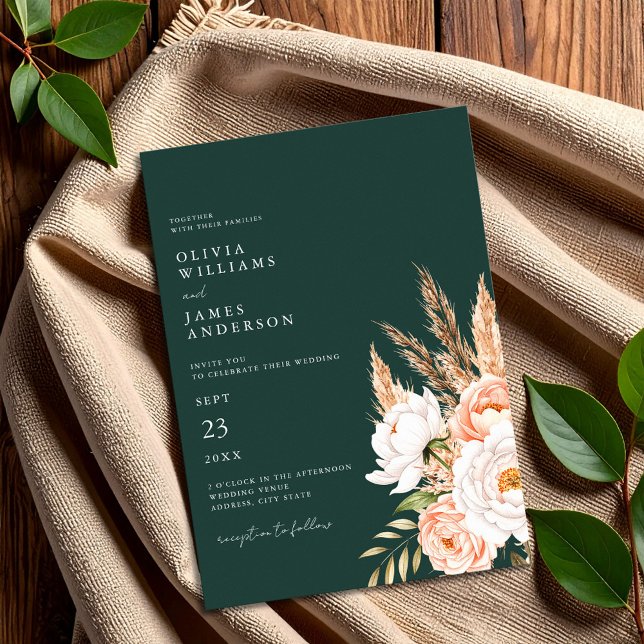 Emerald Green Boho Chic Floral Wedding  Invitation (Creator Uploaded)