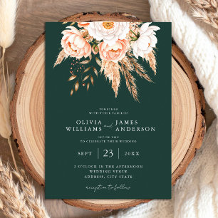 Emerald Green Boho Chic Floral Wedding Invitation
