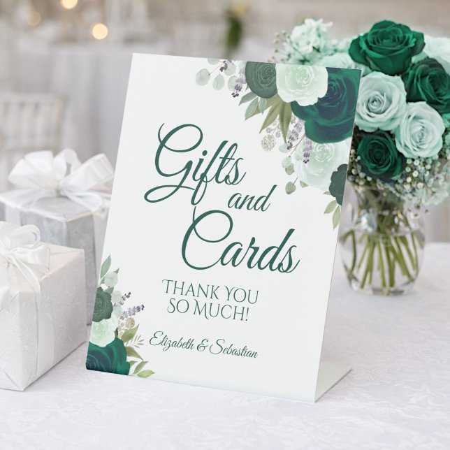 Emerald Green Boho Floral Gifts & Cards Wedding Pedestal Sign (Creator Uploaded)