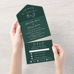 Emerald Green Boho Unique Elegant Script Wedding A All In One Invitation
