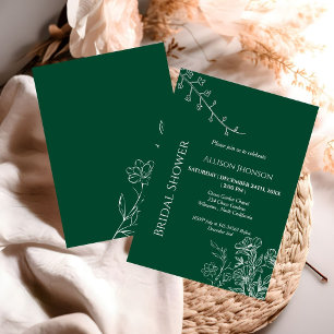 Emerald green  boho Wildflower bridal shower  Invitation