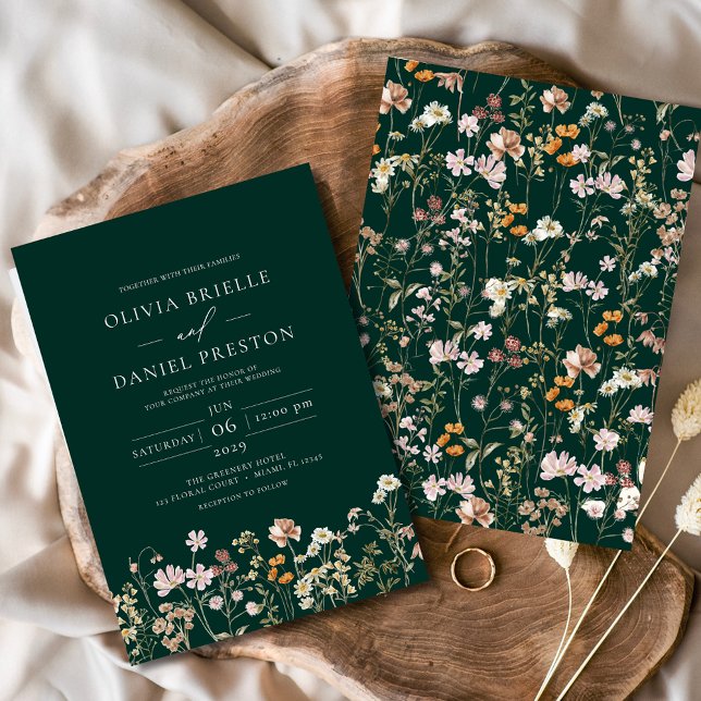 Emerald Green Boho Wildflower Garden Wedding Invitation (Creator Uploaded)