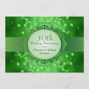 Emerald Green Bokeh 30th Anniversary Party Invitation