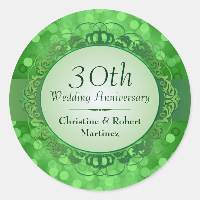 Emerald Green Bokeh 30th Anniversary Sticker (Front)