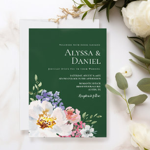 Emerald Green Bold Floral Watercolor Wedding Invitation