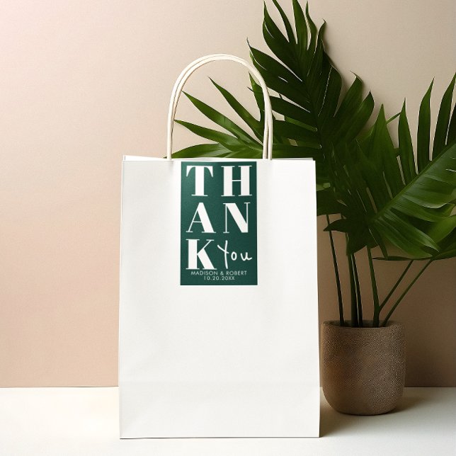 Emerald Green Bold Simple Thank You Wedding Favour Rectangular Sticker (Creator Uploaded)