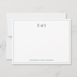 Emerald Green Border Elegant Couple Initials Card