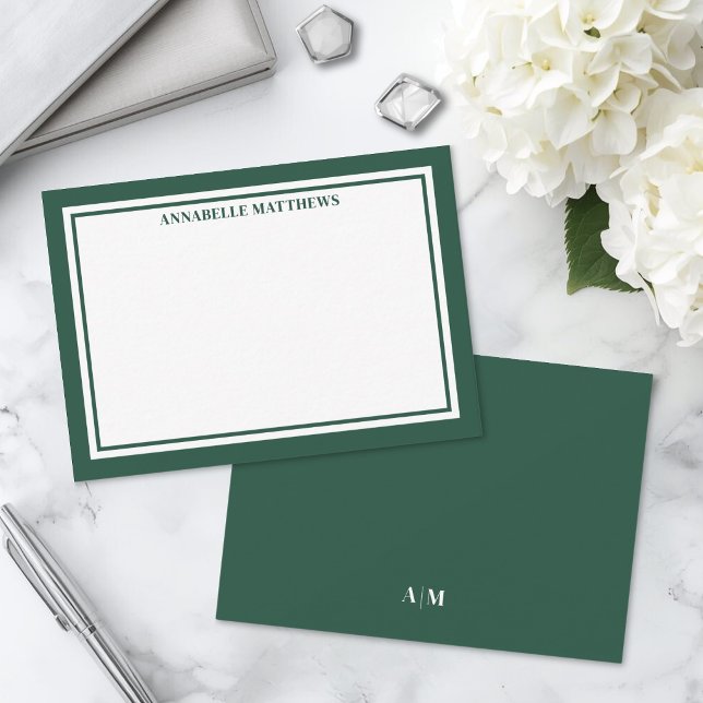 Emerald Green Border Minimalist Monogram Card (Emerald Green Border Minimalist Monogram Note Card )