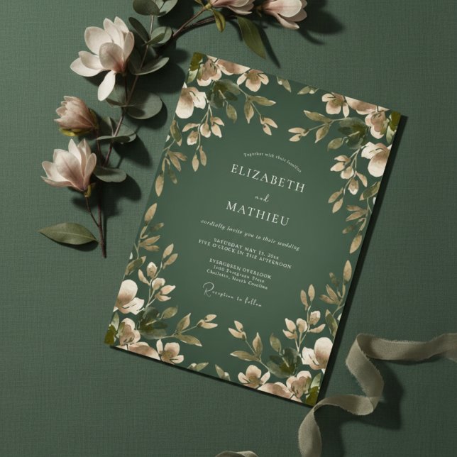 Emerald Green Botanical Bloom Wedding Invitation (Creator Uploaded)