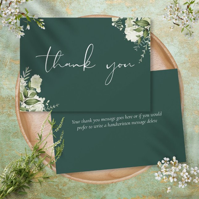 Emerald Green Botanical Floral Elegant Script Thank You Card (Emerald Green Botanical Floral Elegant Script Thank You Card)