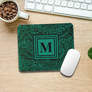Emerald Green Botanical Foliage Monogram Mouse Mat
