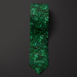 Emerald Green Botanical Monogram Tie
