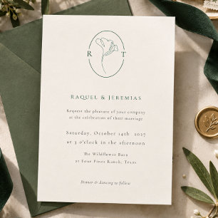 Emerald Green Botanical Monogram Wedding Invitation