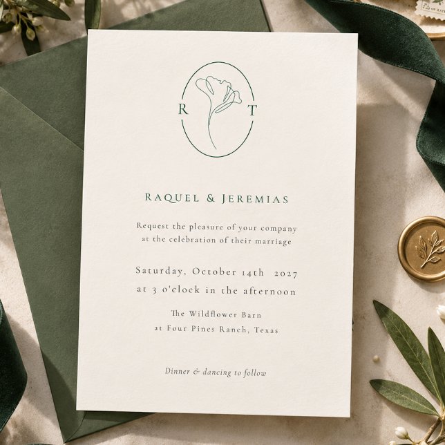 Emerald Green Botanical Monogram Wedding Invitation (Emerald Green Botanical Monogram Wedding Invitation)