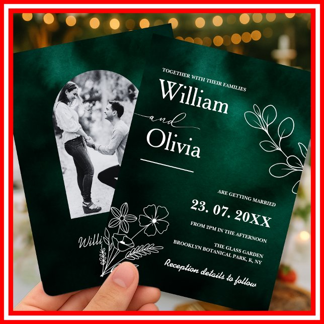 Emerald Green Botanical Photo Wedding Invitation (Creator Uploaded)