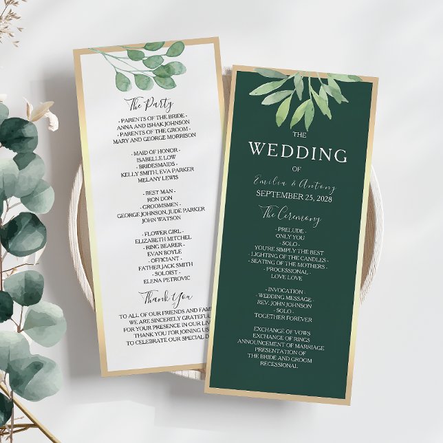 Emerald Green Botanical Wedding Program Programme (Creator Uploaded)