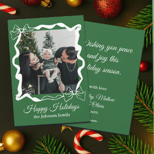 Emerald Green Bow Family Photo Christmas Holiday Card