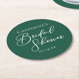 Emerald Green Bridal Shower Personalised Round Paper Coaster