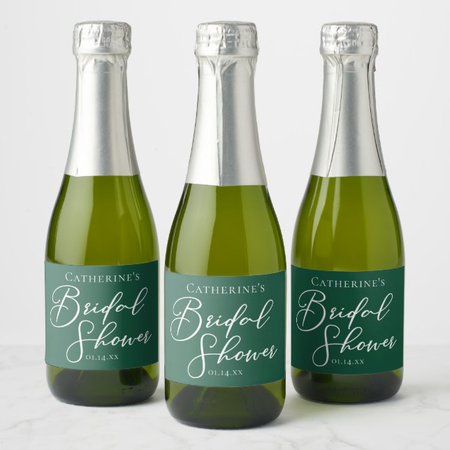Emerald Green Bridal Shower Personalised Sparkling Wine Label (Bottles)