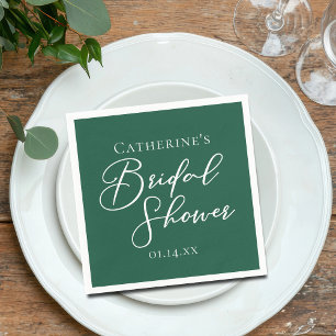 Emerald Green Bridal Shower Personalized White Napkin
