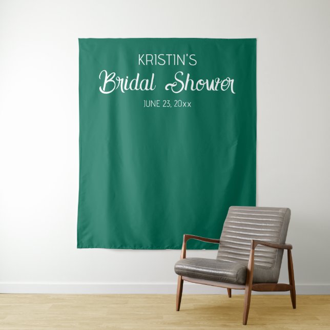 Emerald Green Bridal Shower Photo Backdrop Tapestry (In Situ)