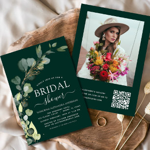 Emerald Green Bridal Shower QR Code Eucalyptus Invitation