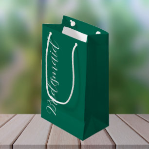 Emerald Green Bridesmaid Stylised Script Wedding Small Gift Bag