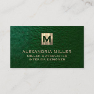 Emerald Green Brushed Gold Monogram Business Card