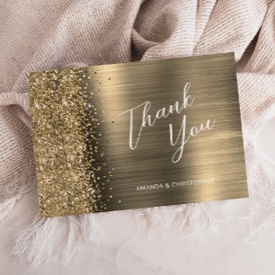 Emerald Green Brushed Metal Wedding Flat Thank You Card