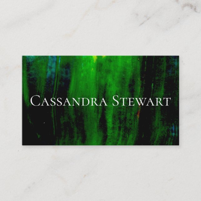 Emerald Green Brushstrokes Paint Bold Business Card (Front)
