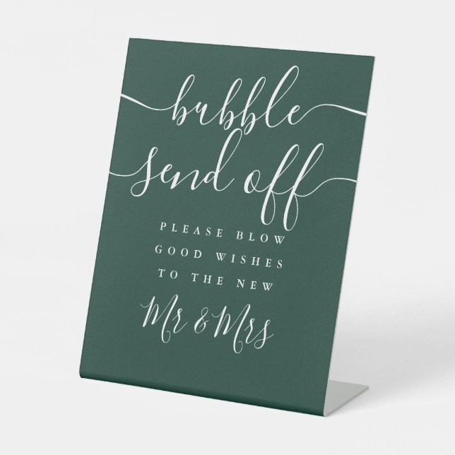 Emerald Green Bubble Send Off Chic Script Pedestal Sign (Front)