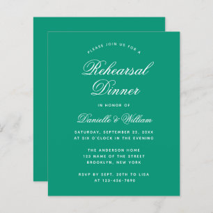 Emerald Green Budget Rehearsal Dinner Invitation