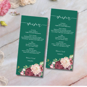 Emerald Green Burgundy Floral Wedding Menu