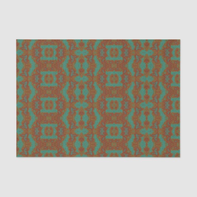Emerald Green Burnt Orange Patterned Tissue Paper (Front)