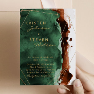 Emerald Green & Burnt Orange Wedding Invitation